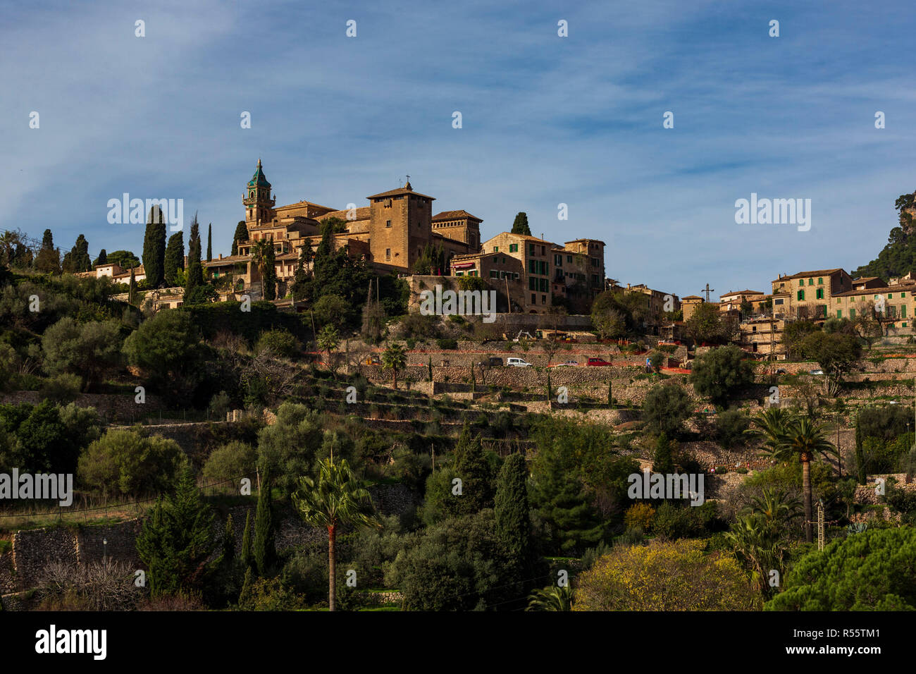 View of the mountain village of Valldemossa, Mallorca, Majorca, Balearics, Spain Stock Photo