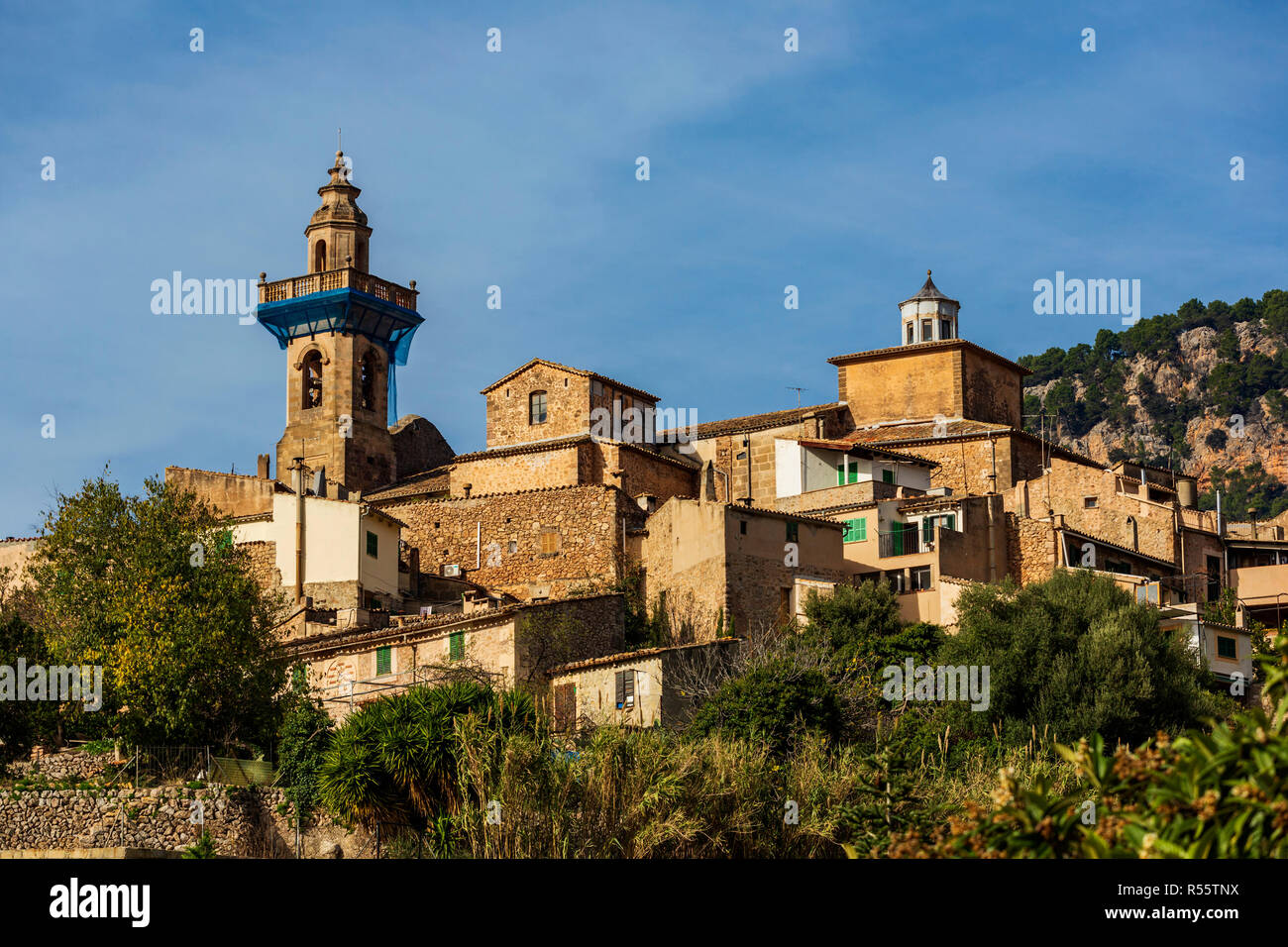 View of the mountain village of Valldemossa, Mallorca, Majorca, Balearics, Spain Stock Photo