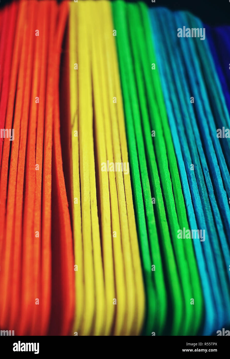 Rainbow abtract macro done with colorful wooden sticks Stock Photo