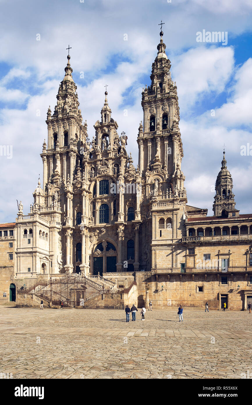 Santiago De Compostela Cathedral With The New Restored Facade From Obradoiro Square Cathedral Of Saint James Spain Galicia Pilgrimage Stock Photo Alamy