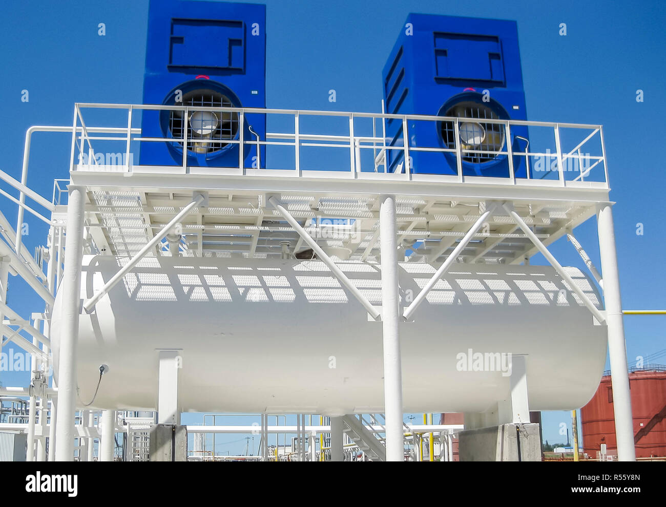 water cooling tower. Oil refinery. Equipment for primary oil refining