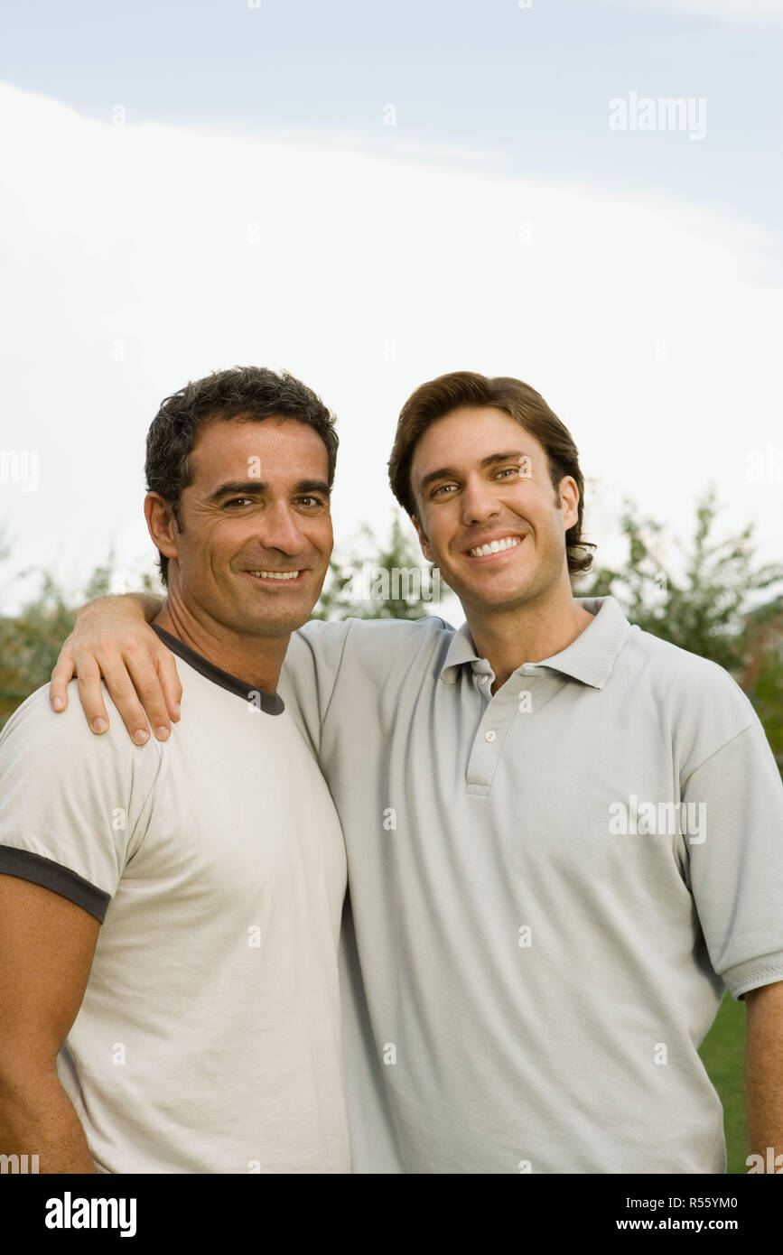 Two smiling men outdoors Stock Photo