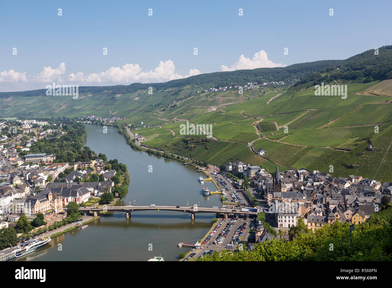 Bernkastel-Kues, Germany, and the Moselle River, Seen from Landshut Castle. Stock Photo