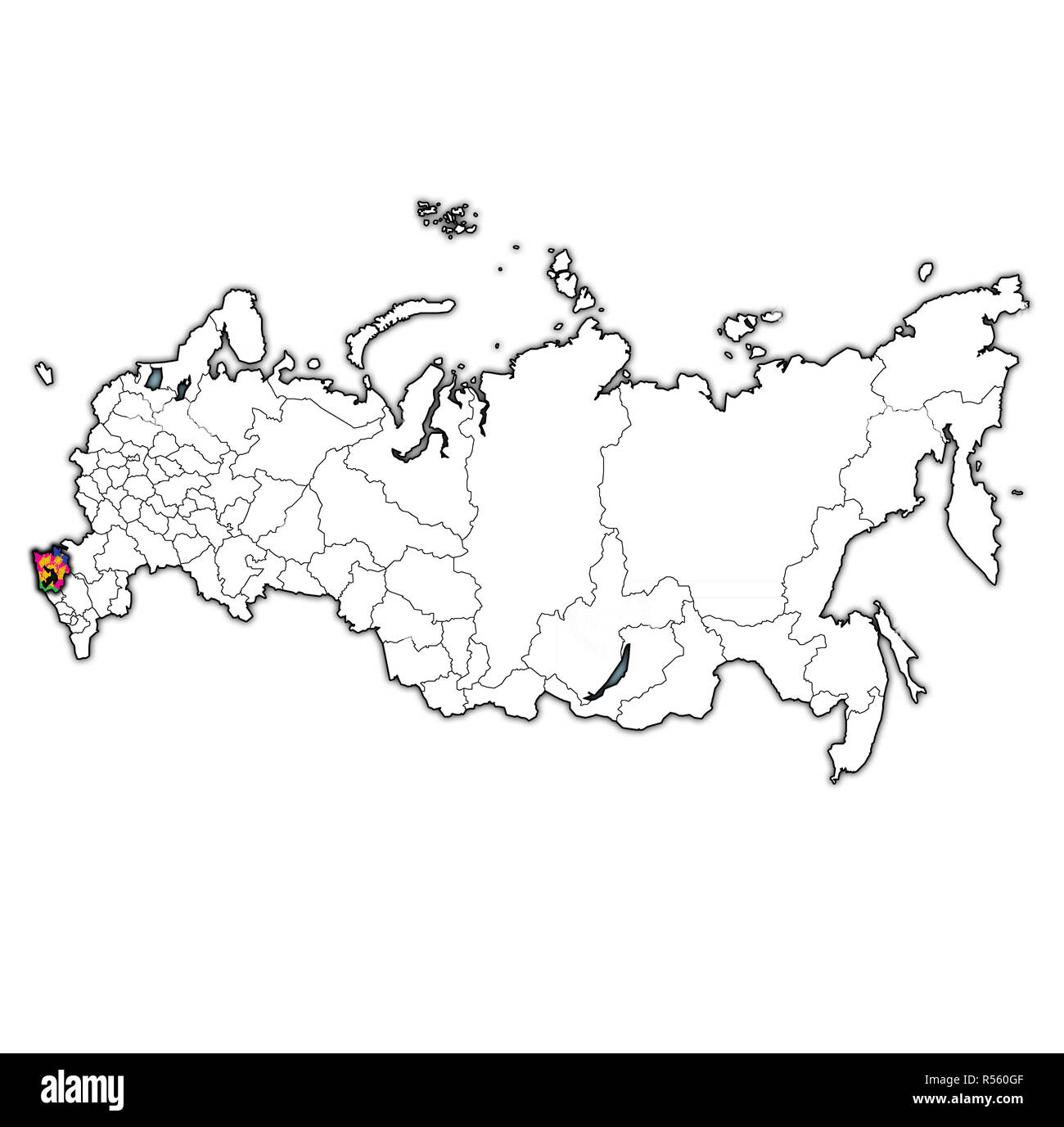 emblem of krasnodar krai on map with administrative divisions and borders of russia Stock Photo