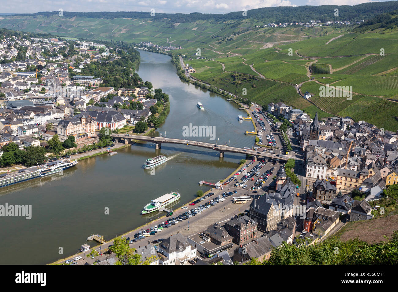 Bernkastel-Kues, Germany, and the Moselle River, Seen from Landshut Castle. Stock Photo