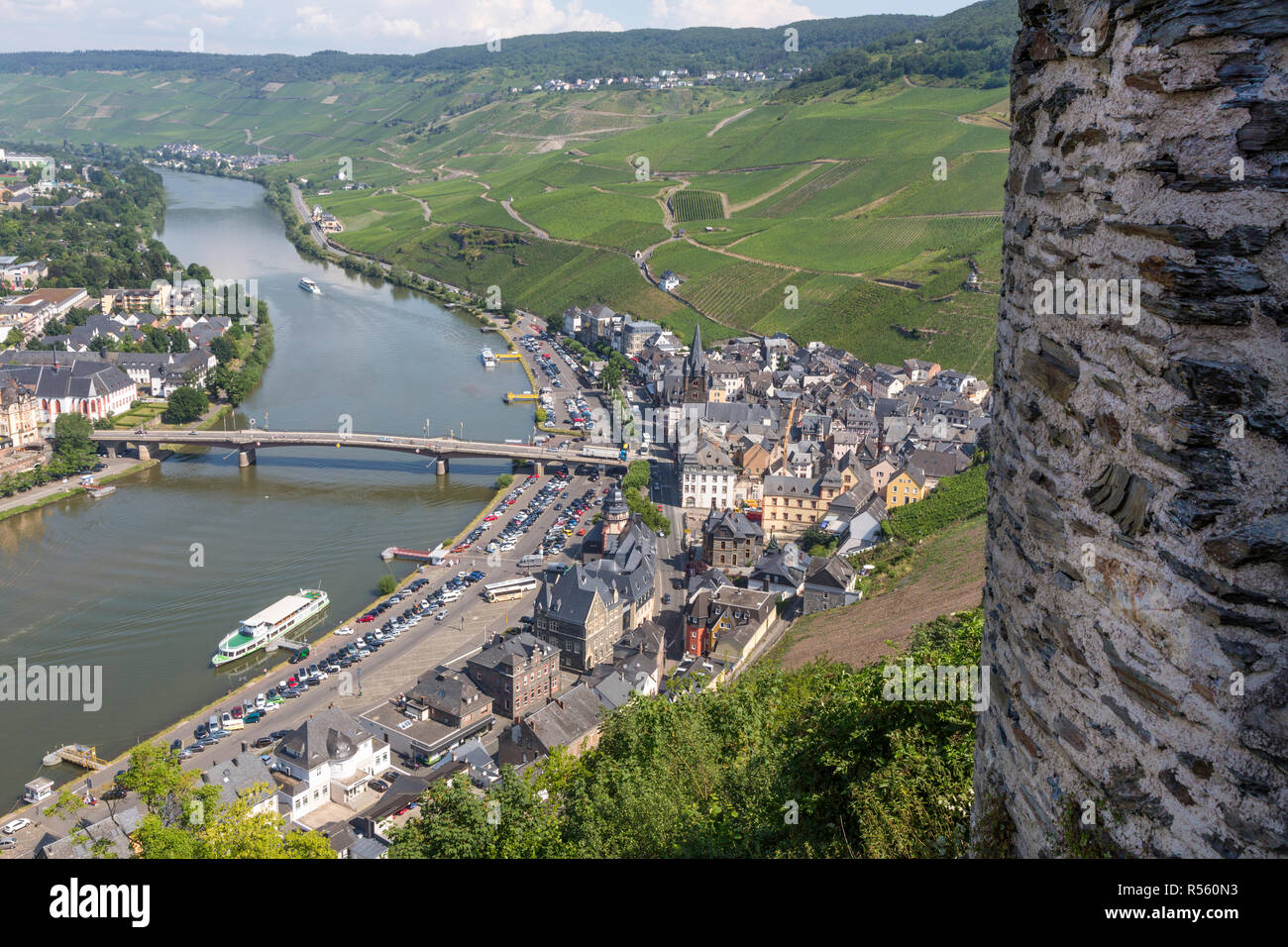 Bernkastel-Kues, Germany, and the Moselle River, Seen from Landshut Castle. Stock Photo