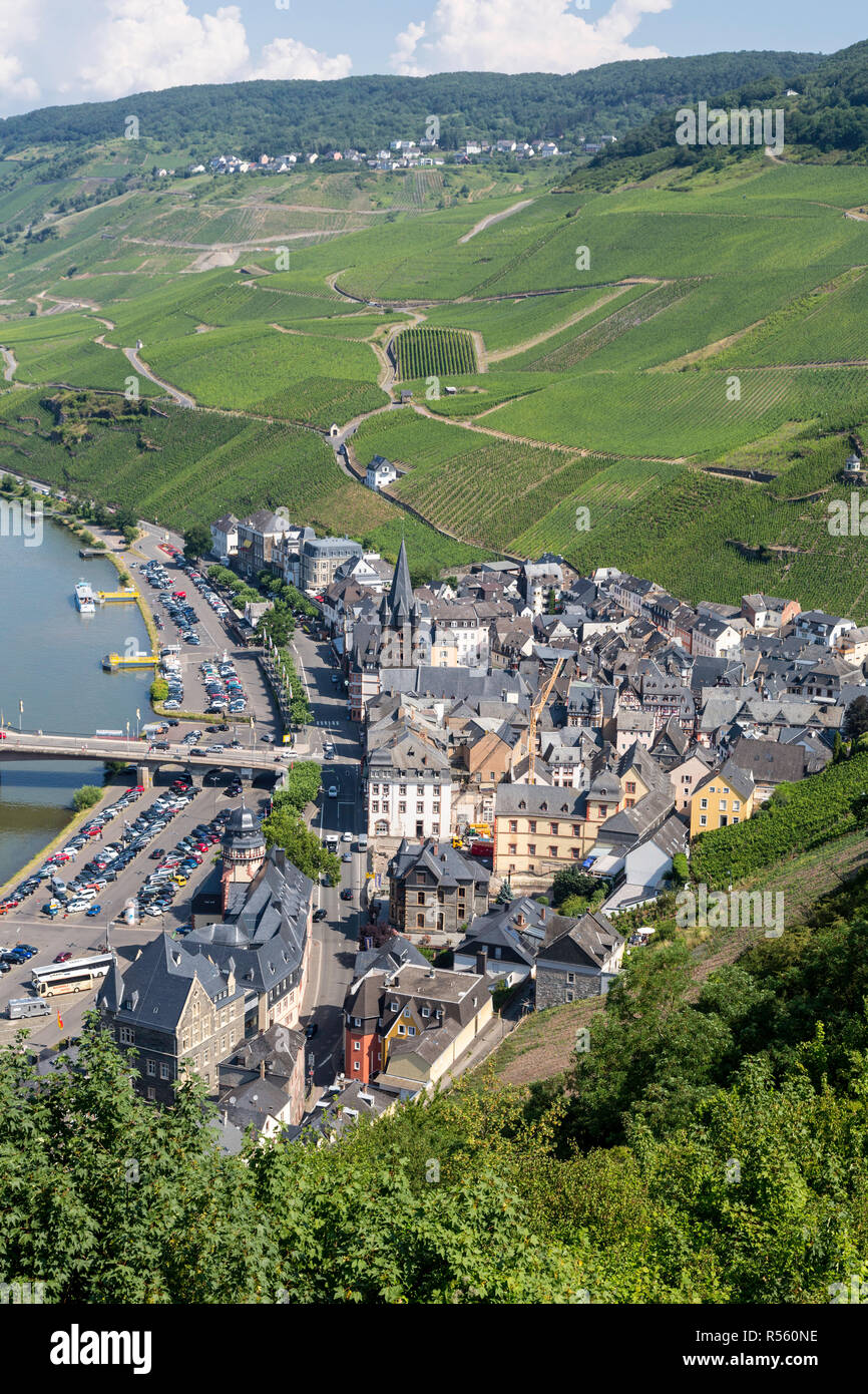 Bernkastel, Germany.  View of the Town and the Moselle River from Landshut Castle. Stock Photo