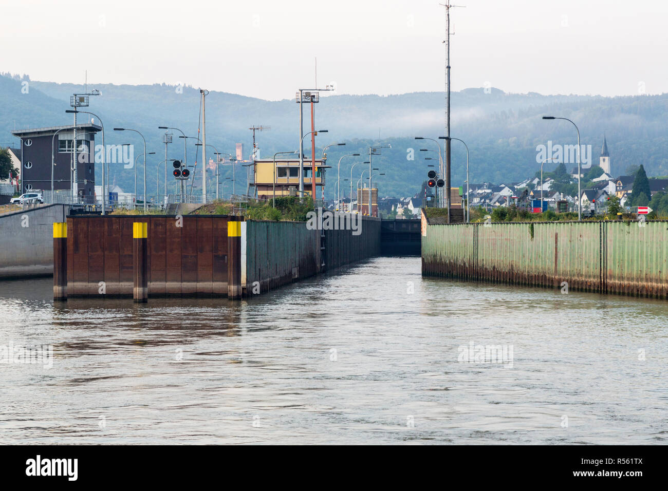 Germany.  Approaching Moselle River Lock at Bruttig-Fankel. Stock Photo