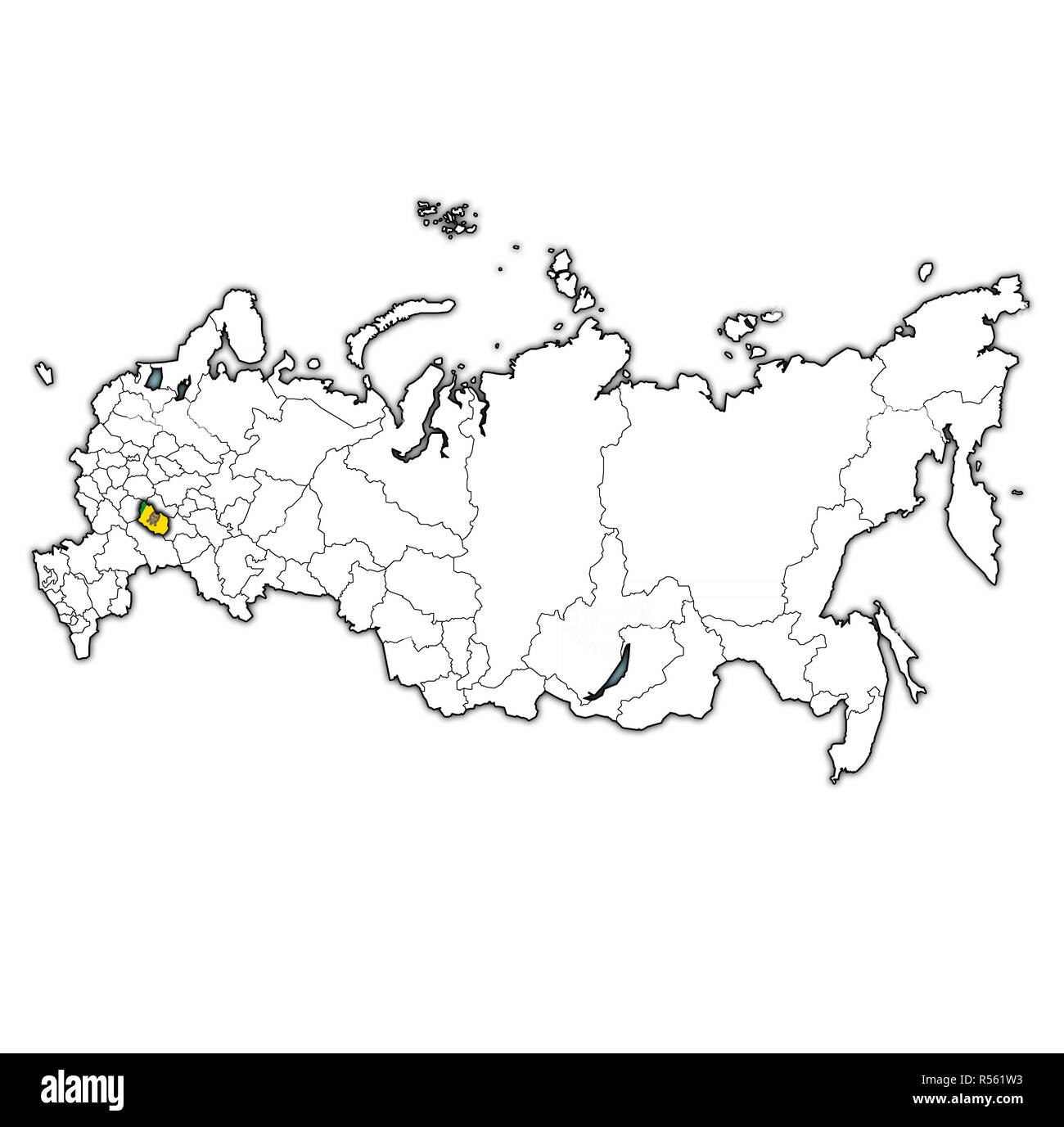 emblem of penza oblast on map with administrative divisions and borders of russia Stock Photo