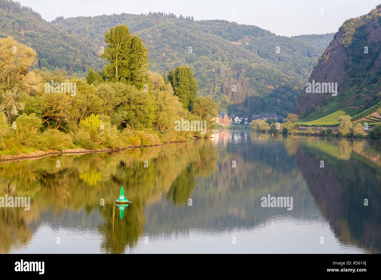 Germany.  Early Morning Moselle River View approaching Cochem. Stock Photo
