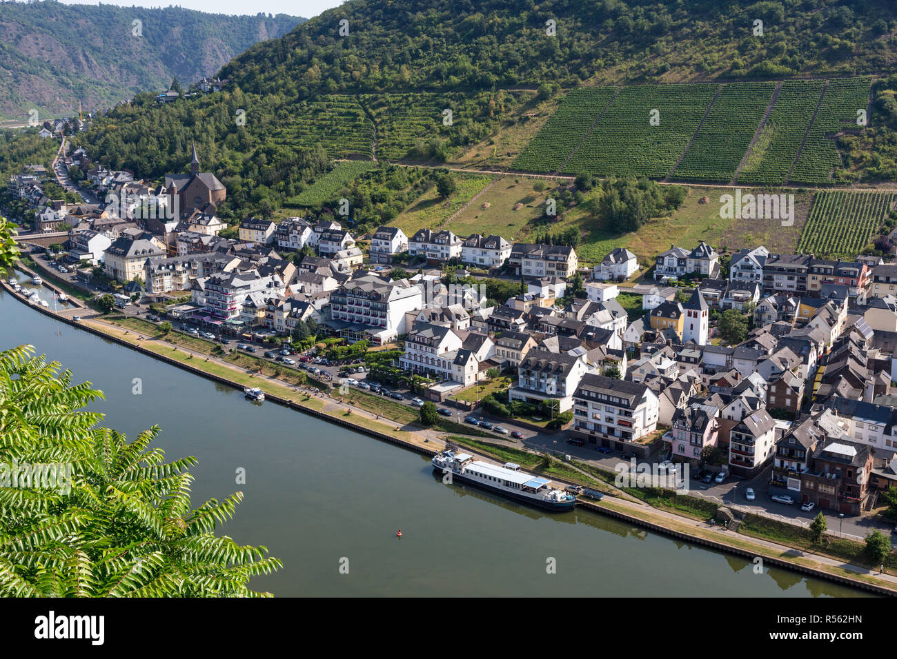 Cochem, Germany.  View of the East Bank of the Moselle, Seen from Reichsburg Castle. Stock Photo