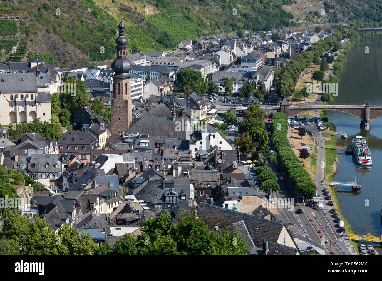 Cochem, Germany.  View of the Town and the Moselle from the Reichsburg Castle. Stock Photo