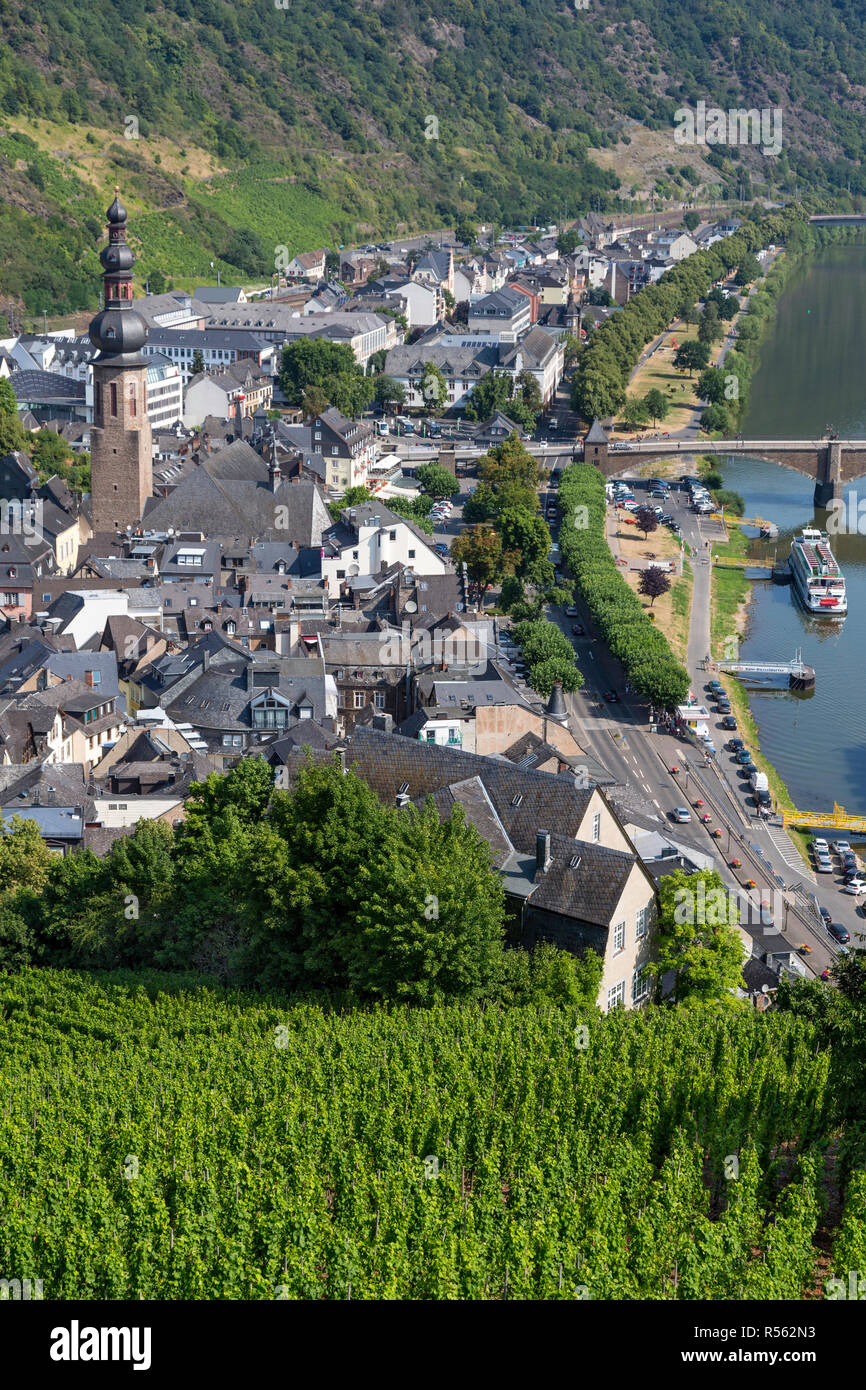 Cochem, Germany.  View of the Town and the Moselle from the Reichsburg Castle. Stock Photo