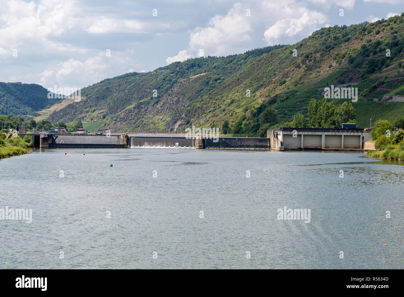 Müden, Germany.  Dam at Moselle River Lock. Stock Photo