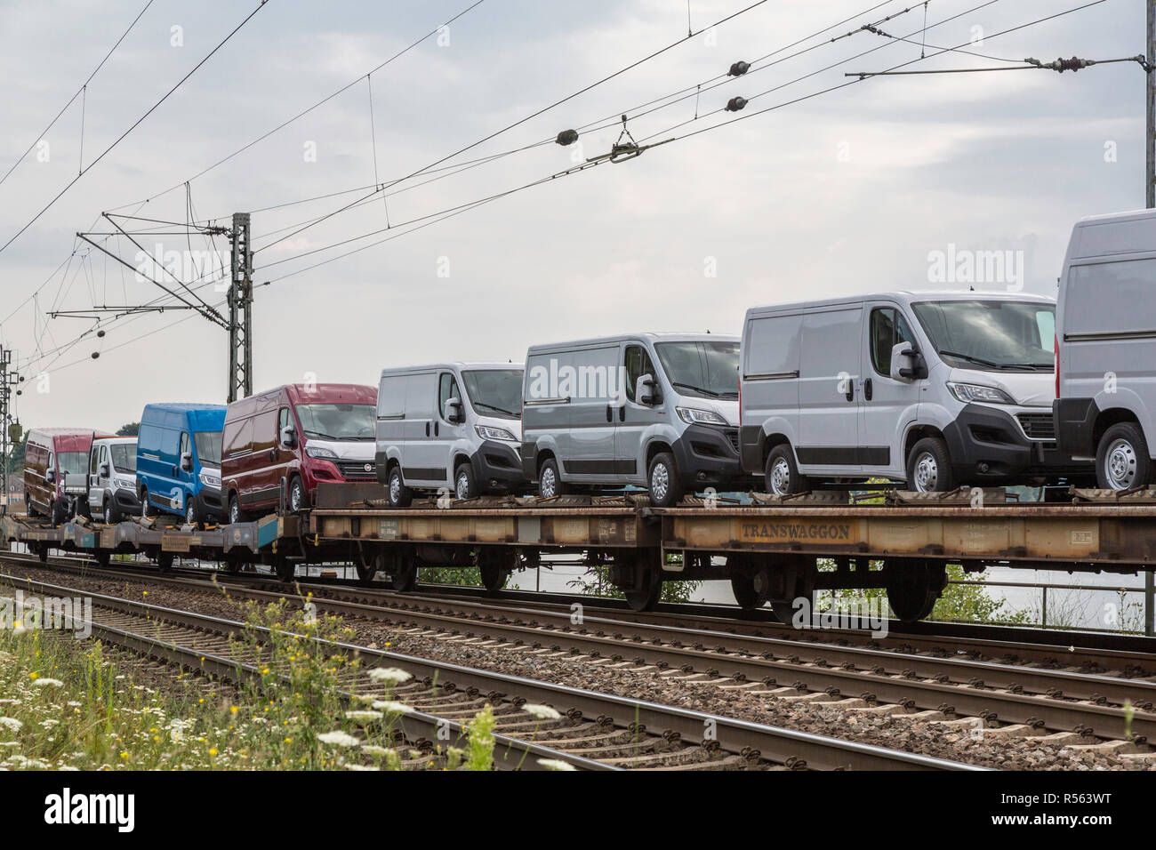 Rudesheim, Hesse, Germany. Train Carrying New Automotive Vans to Market  Stock Photo - Alamy