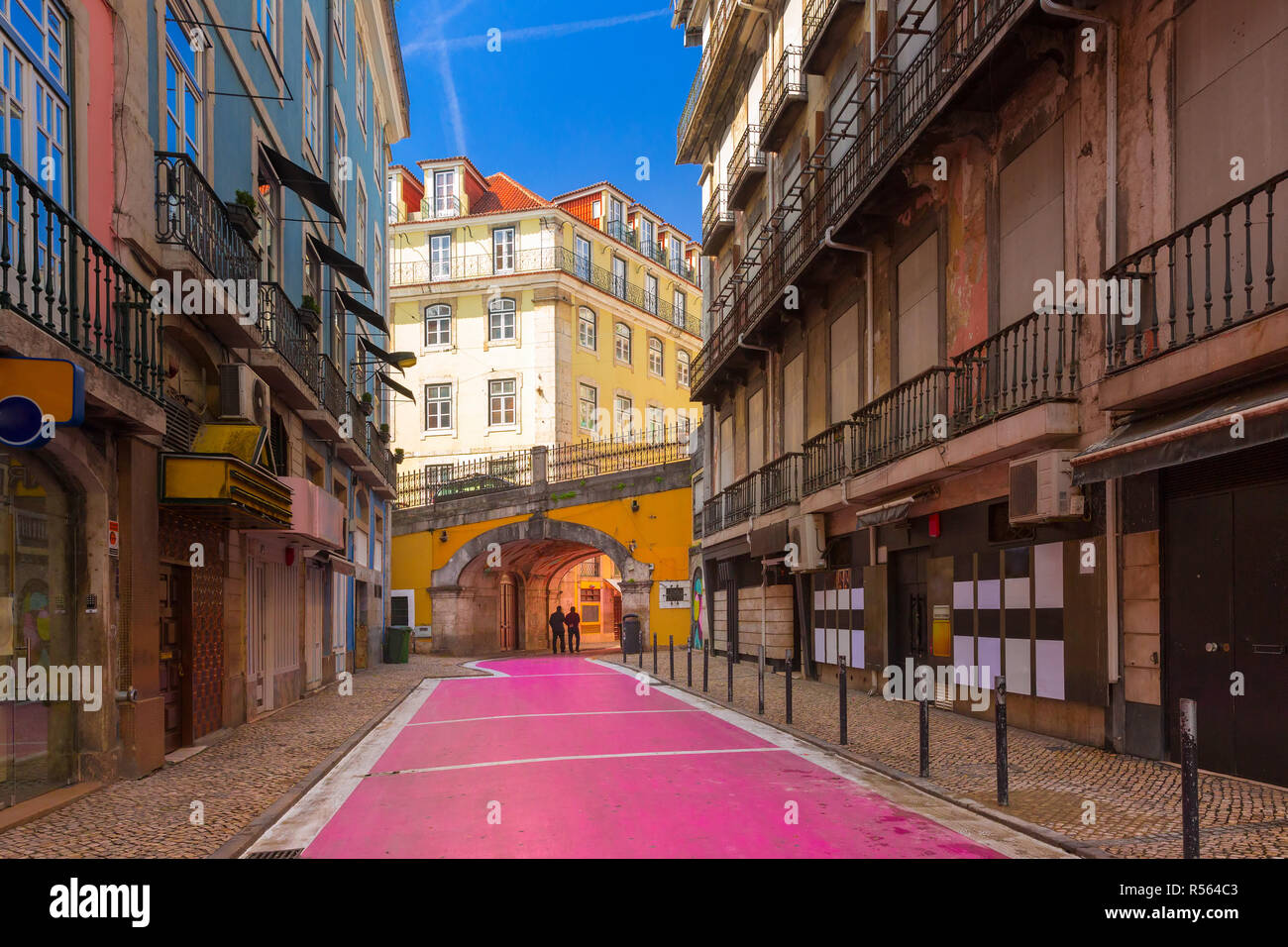 The famous Pink street in Lisbon, Portugal Stock Photo Alamy