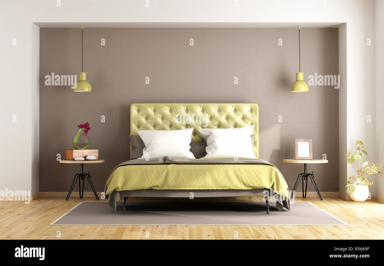 Brown and green master bedroom Stock Photo - Alamy