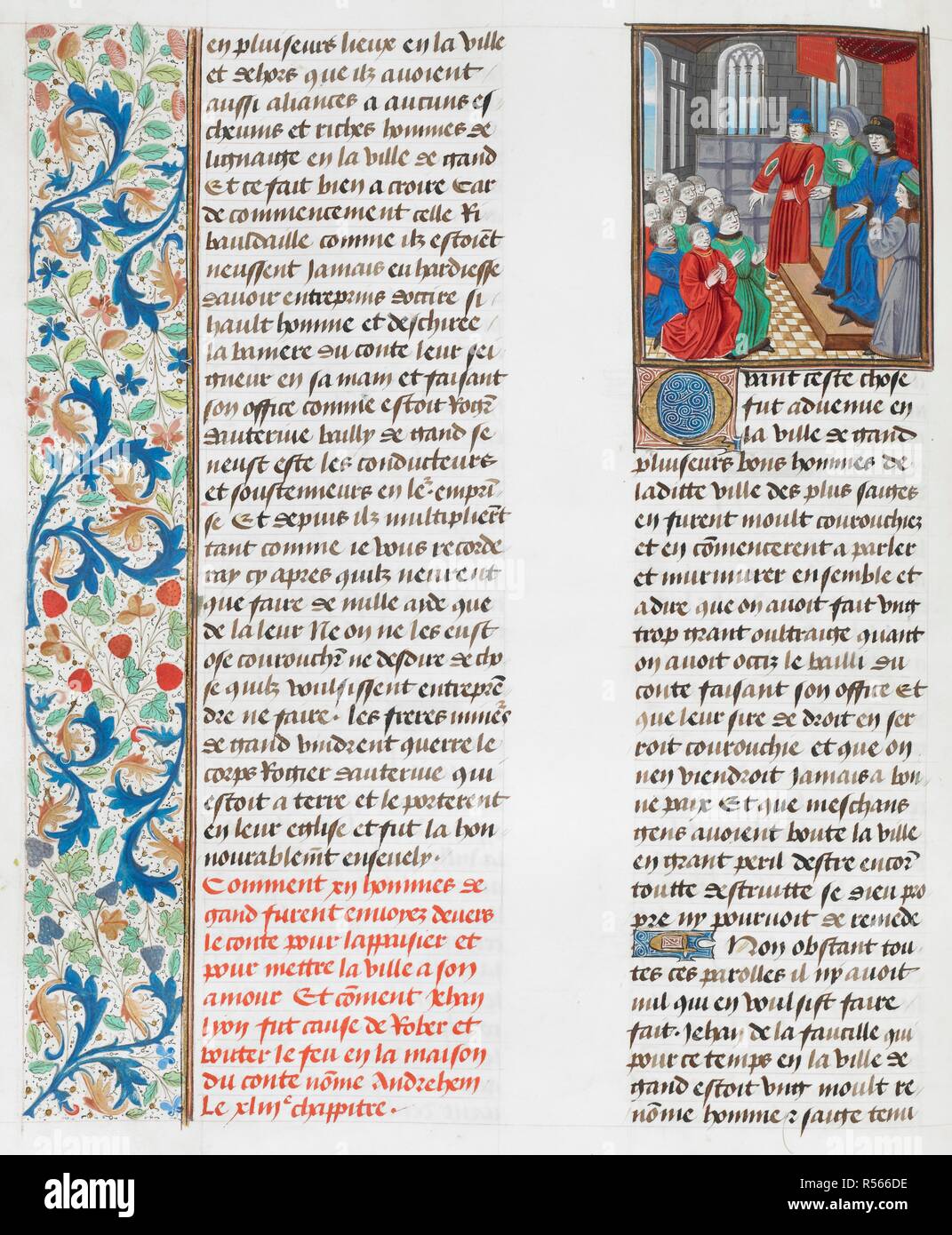 The Count of Flanders receiving twelve men of Ghent.  . Jean Froissart, Chroniques , vol. 2. (Froissart's Chronicles). Netherlands, S. Last quarter of the 15th century, before 1483. Source: Royal 18 E. I f.81v. Stock Photo