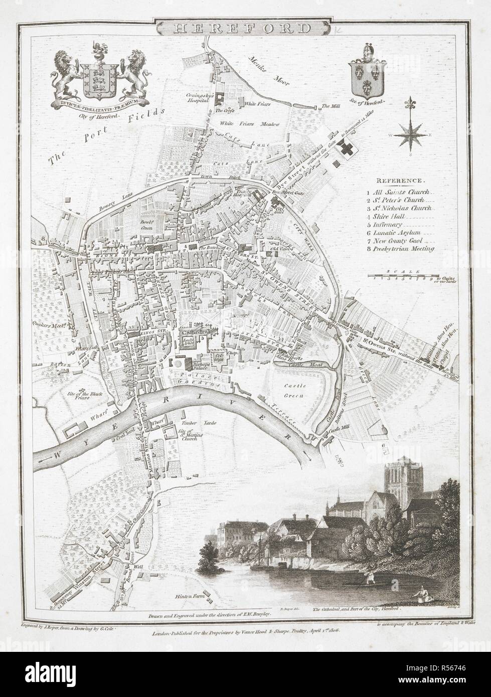 MAP OF HEREFORD 1806 BY COLE /& ROPER