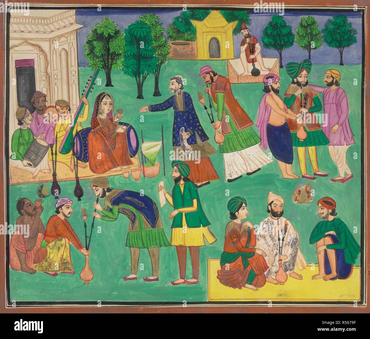 Non-photographic: Gouache by an Amritsar artist depicting the smoking ...
