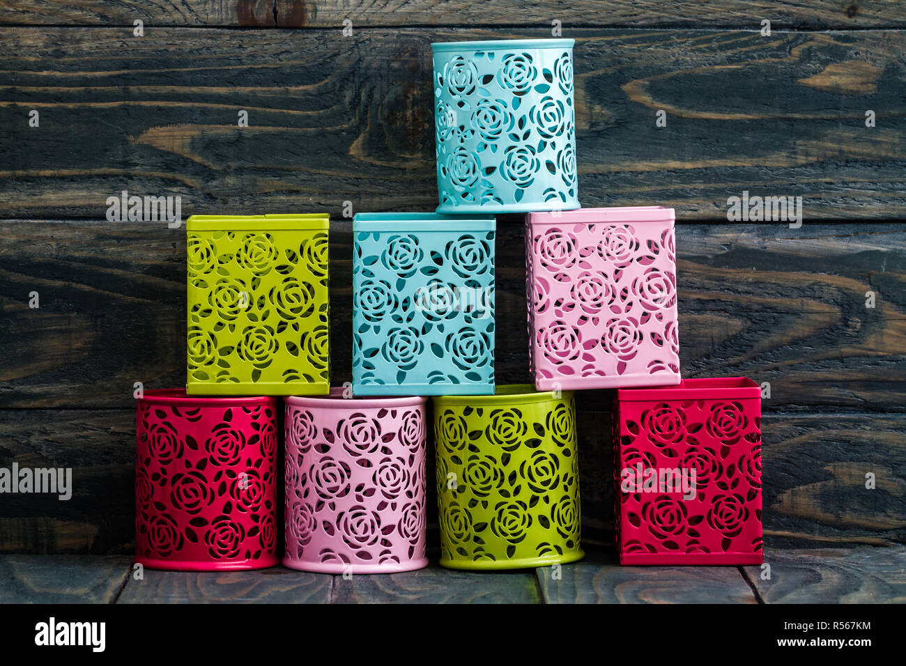 Colorful Decorative Metal Boxes Stock Photo Alamy