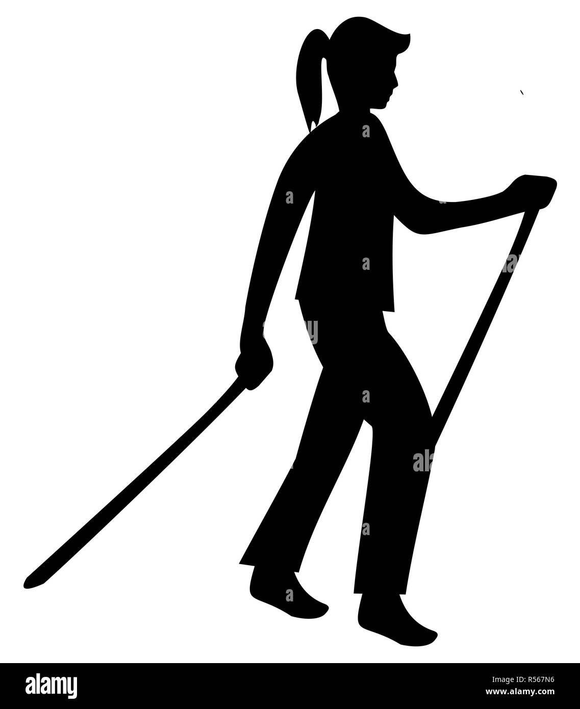 black Nordic Walking - female Silhouette - illustration Stock Photo - Alamy