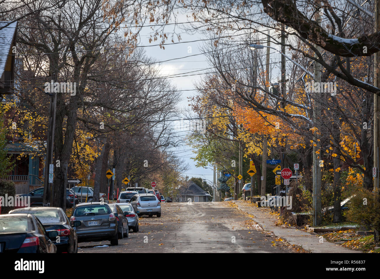 OTTAWA, CANADA - NOVEMBER 10, 2018: Typical north American residential street in autumn in Centretown, Ottawa, Ontario, during an autumn afternoon, wi Stock Photo