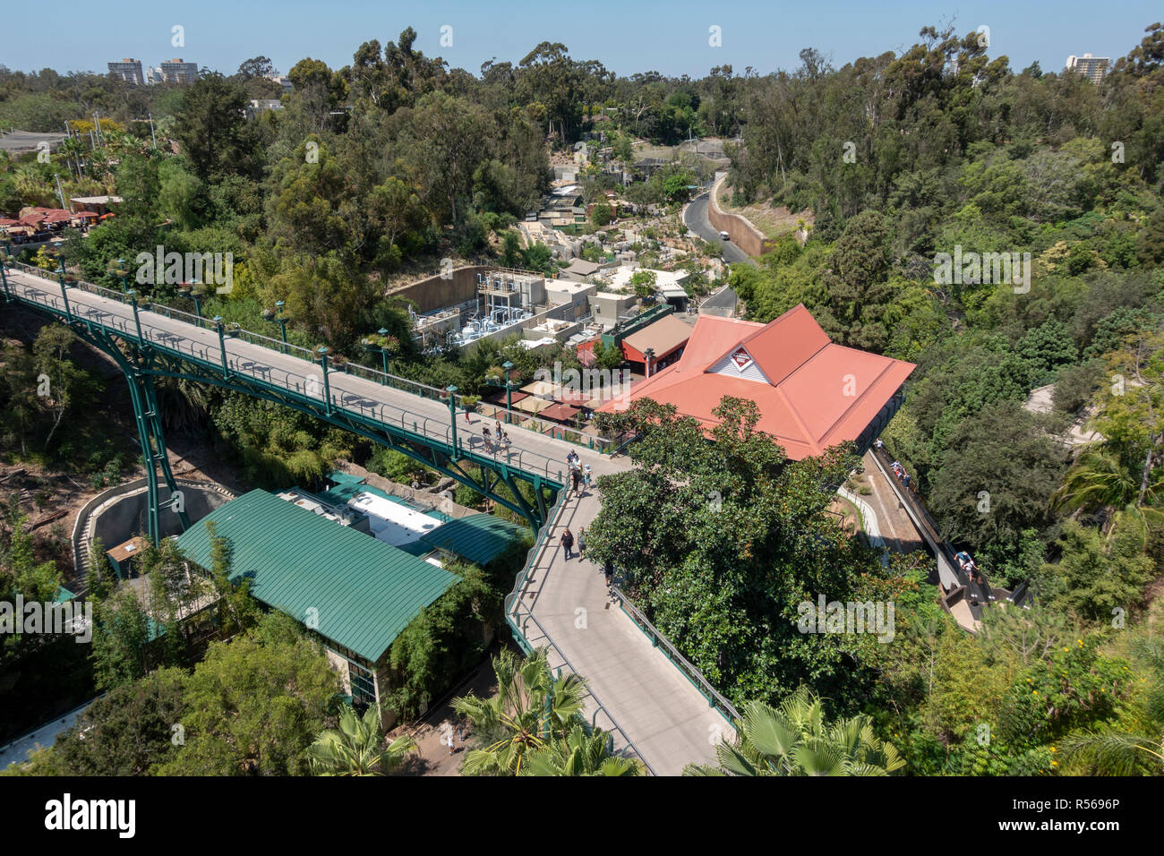 View of Bashor Bridge from the Skyfari aerial tram/cable car, San Diego Zoo, Balboa Park, California, United States. Stock Photo