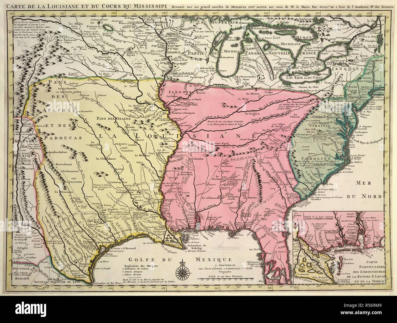 Map of Louisiana and Mississippi. Carte de la Louisiane et du Cours du  Mississipi Amsterdam, [1710?]. Source: Maps.K.Top.118.36. Author: Isle,  G. de l' Stock Photo - Alamy