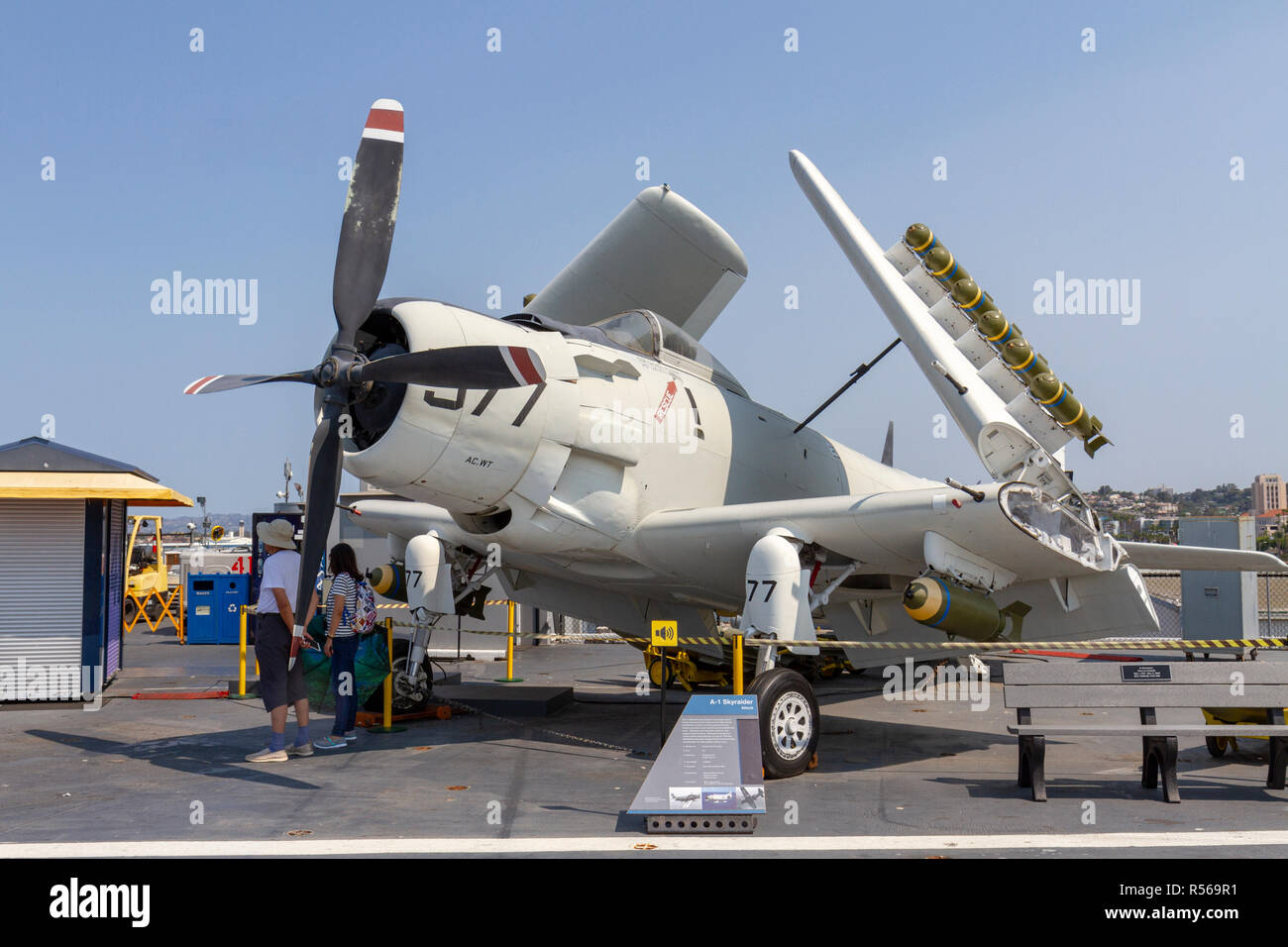An A-1 Skyraider attack aircraft, USS Midway, San Diego, California, United States. Stock Photo