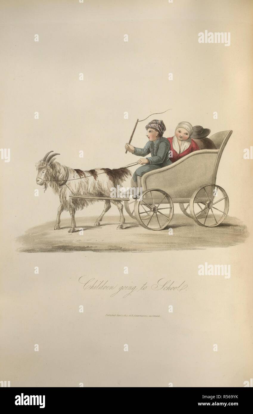 Children going to school. The Costume of the Netherlands displayed in thirty coloured engravings after drawings from nature by Miss Semple; with descriptions in English and French. London, 1817. Source: 140.g.20, opposite 5. Language: English/French. Stock Photo