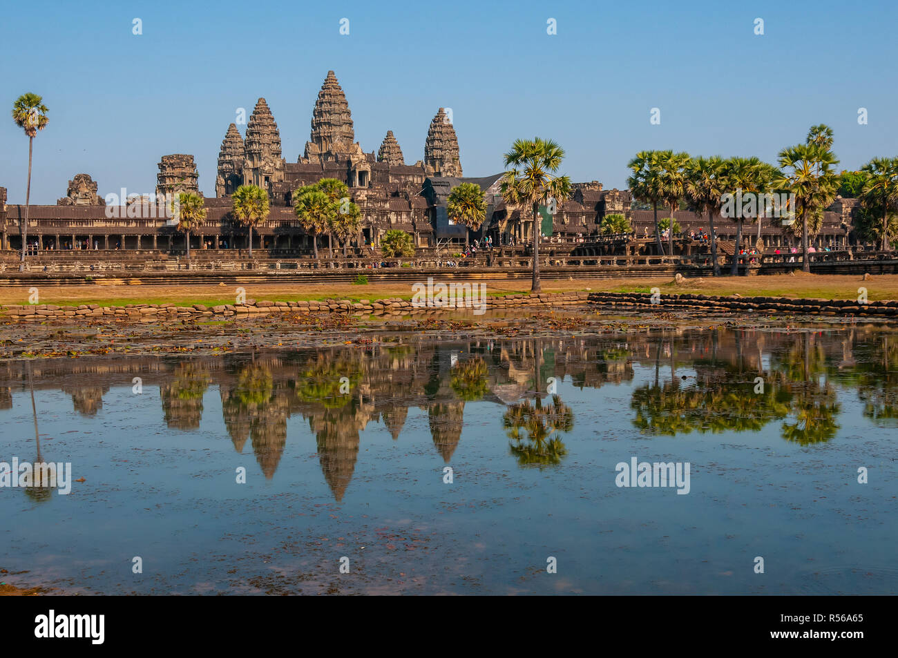 Angkor Wat, dedicated to Vishnu,   taken from across the lake, Siem Reap, Cambodia, Southeast Asia Stock Photo
