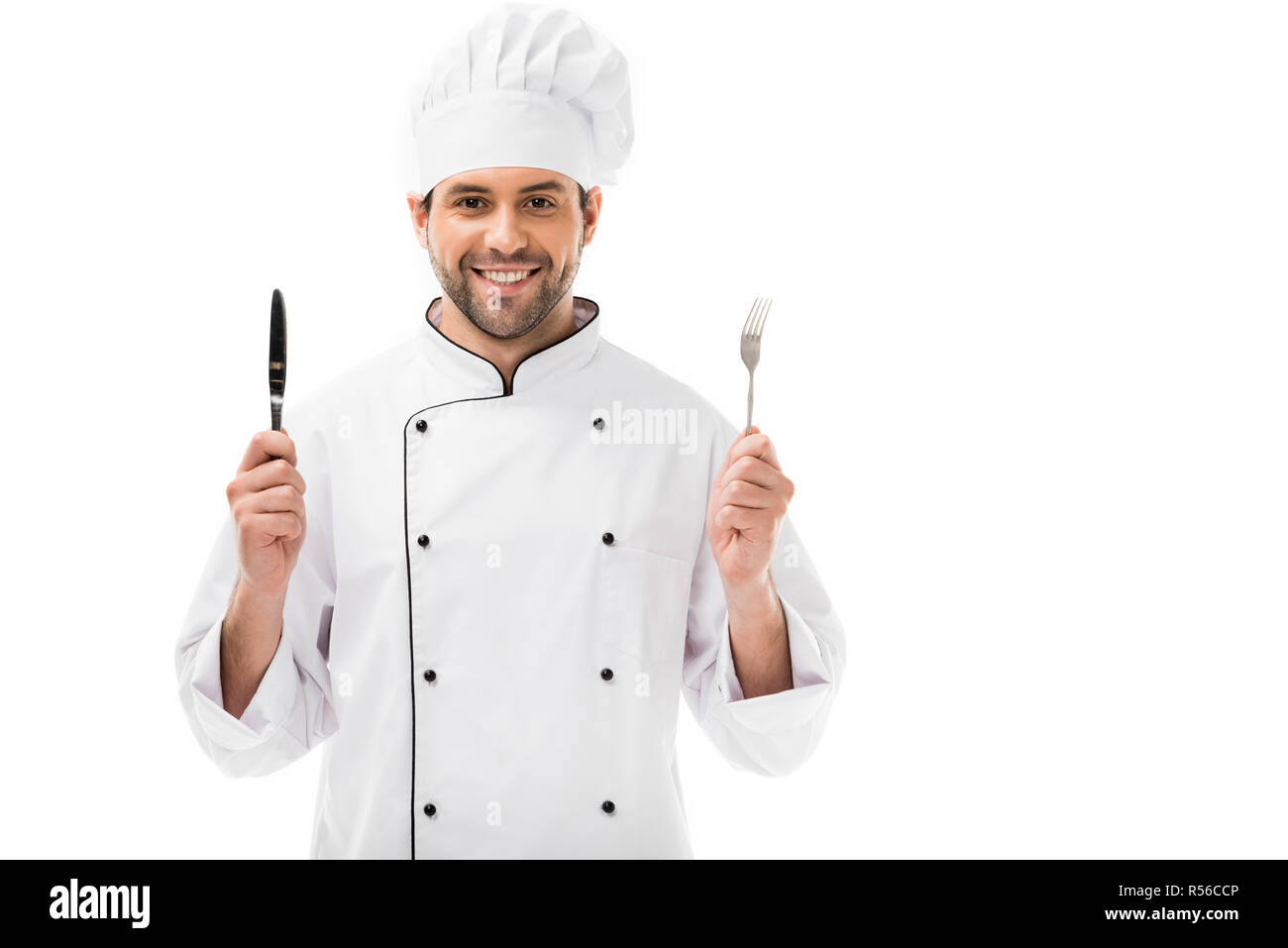 Chef holding fork knife hi-res stock photography and images - Alamy