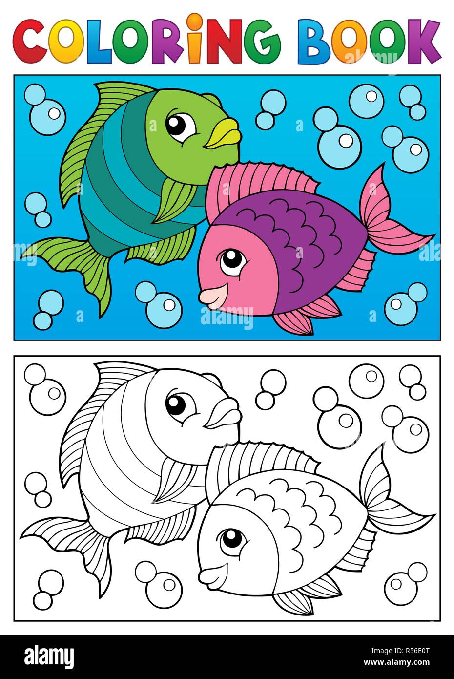 Coloring book with fish theme 6 Stock Photo - Alamy