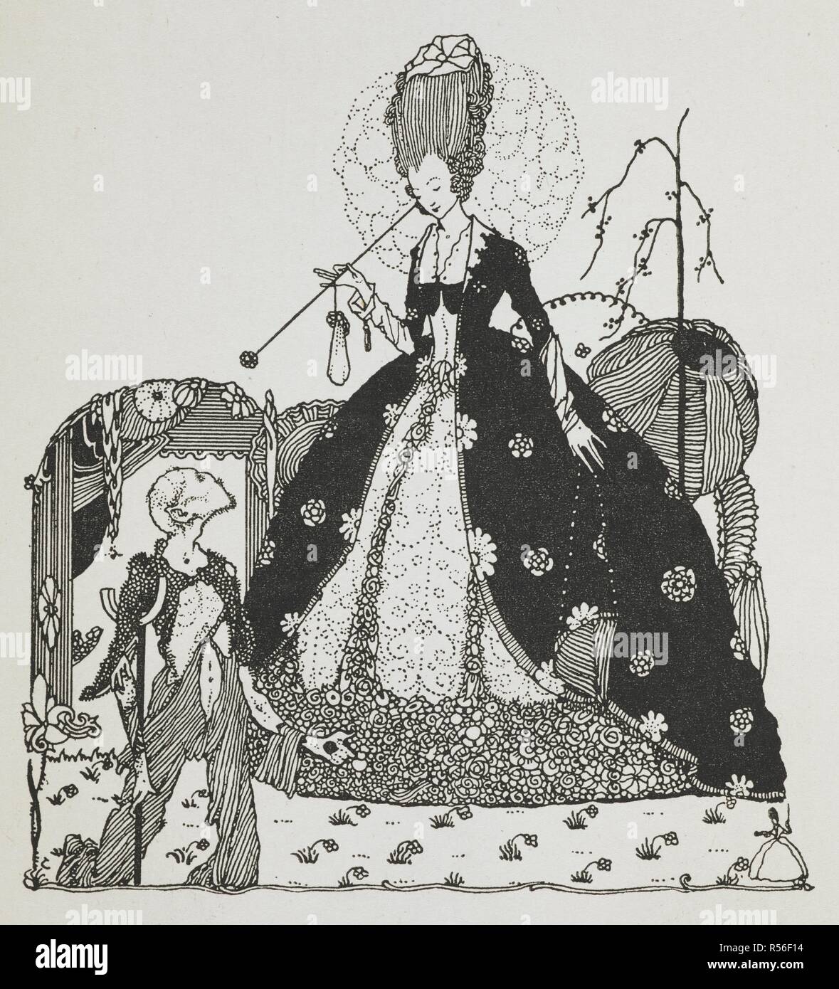 A lady looking down at a peasant, begging for money. The Fairy Tales of Charles Perrault. [The translation of Guy MieÌ€ge, revised by J. E. Mansion.] Illustrated by Harry Clarke. With an introduction by Thomas Bodkin. London : G. A. Harrap & Co., [1922]. Source: 12450.v.1 plate opposite page 160. Stock Photo