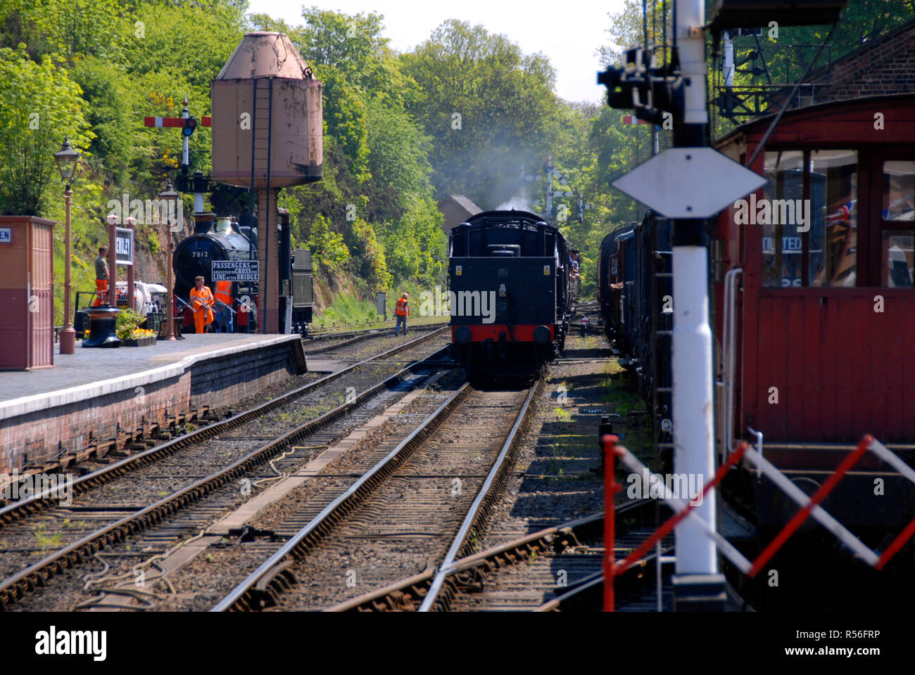 Steam locomotive reversing at Bewdley station, Worcestershire, England ...