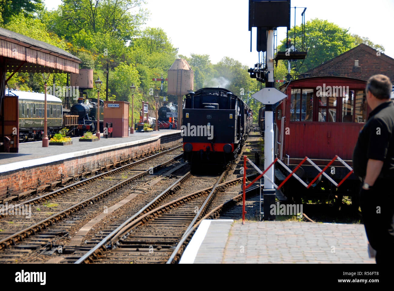 Steam locomotive reversing at Bewdley station, Worcestershire, England ...