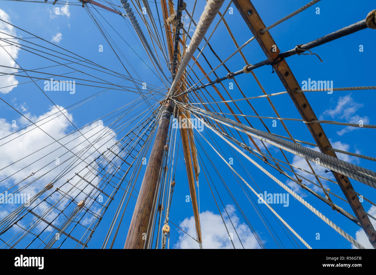 Standing rigging on an old ship Stock Photo