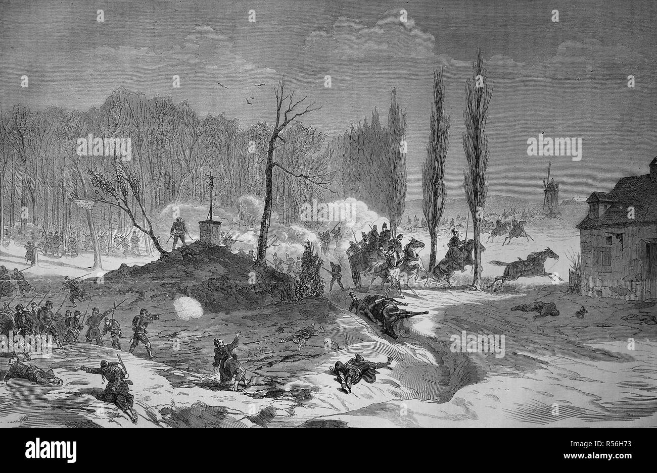 Battle at Le Quesnel on the 23rd of November, Franco-German War 1870/71, woodcut, France Stock Photo