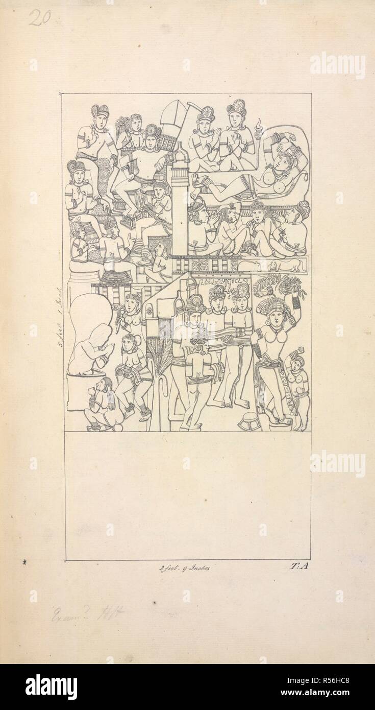 A rectangular slab showing the birth of the Buddha. 85 sheets of drawings of the site and sculptures at Amaravati and two notes. 1816 - 1819. Source: WD 1061, f.17. Language: English. Author: ANON. Stock Photo
