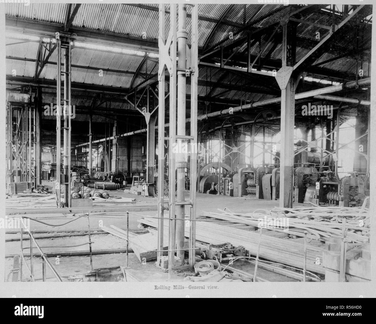 Photograph of Railway manufacturing workshop interior. Rolling Mills making and maintaining tracks. Jamalpur. Elgin Collection: 'Presented to His Excellency the Earl of Elgin & Kincardine...as a Memento of His Excellency's Visit to the East Indian Railway Workshops at Jamalpur November 30th 1897'. c. 1897. Source: Photo 15/8/(8). Author: ANON. Stock Photo