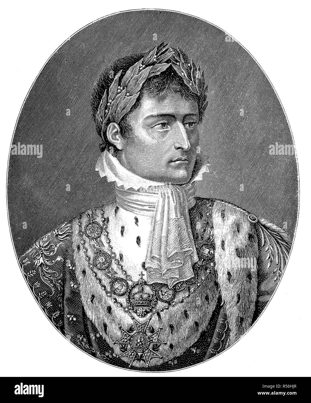 Napoleon Bonaparte, as Emperor Napoleon I, 15 August 1769, 5 May 1821, woodcut, France Stock Photo