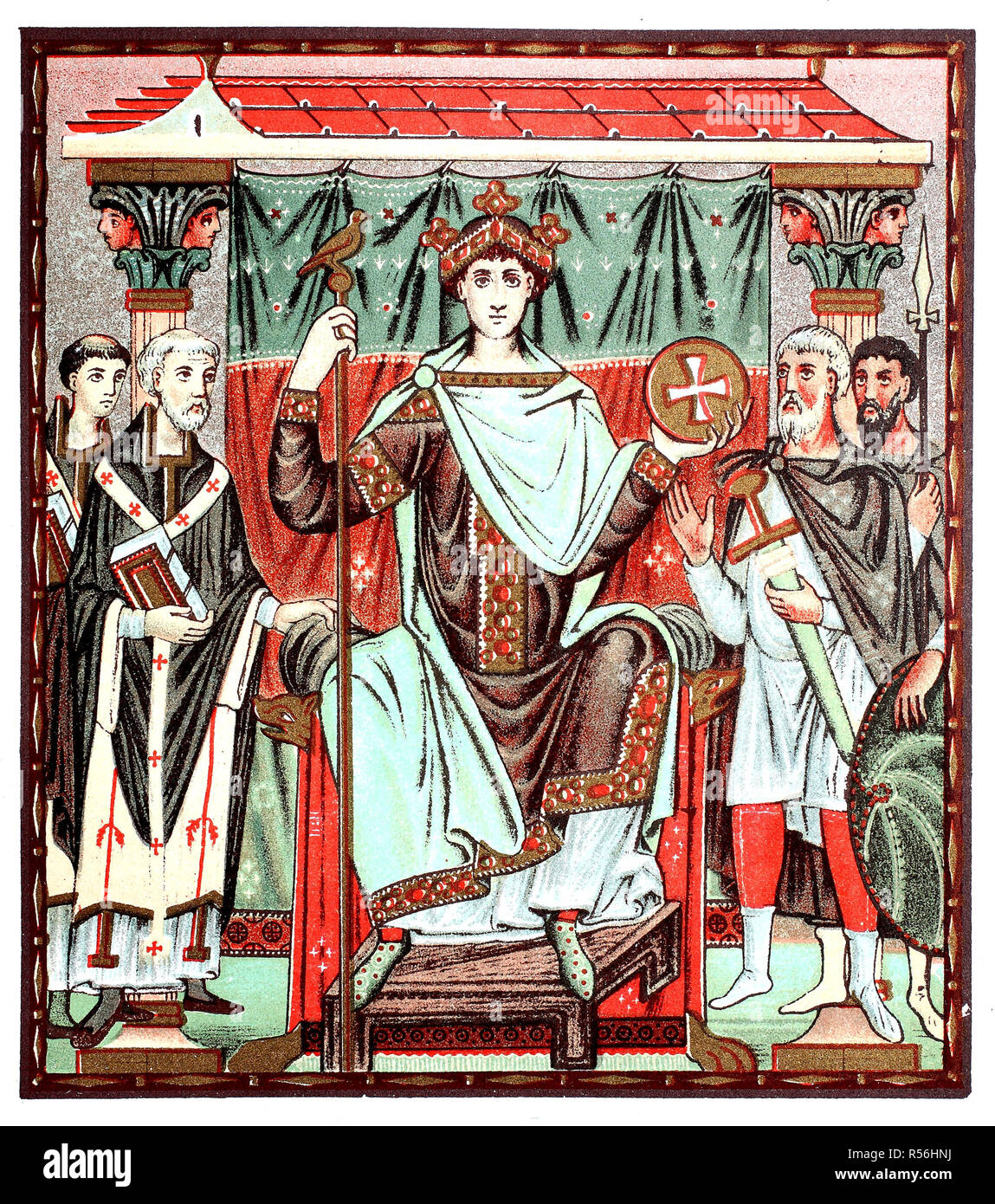 Pay homage to the emperor, Otto III. from the house of Ottonen was from 983 Roman-German king and from 996 emperor, illustration Stock Photo