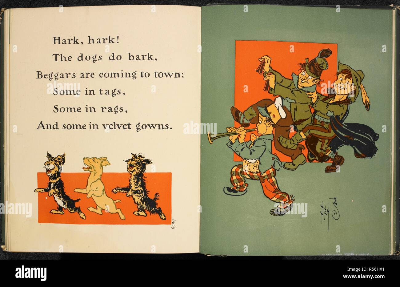 Illustration showing three dogs and tramps. A verse. Denslow's Mother Goose: being the old familiar rhymes and jingles of Mother Goose edited and illustrated by W. W. Denslow. London ; Edinburgh : W. & R. Chambers, 1902. Source: 12807.h.91. Author: Leason, Percy Alexander. Stock Photo