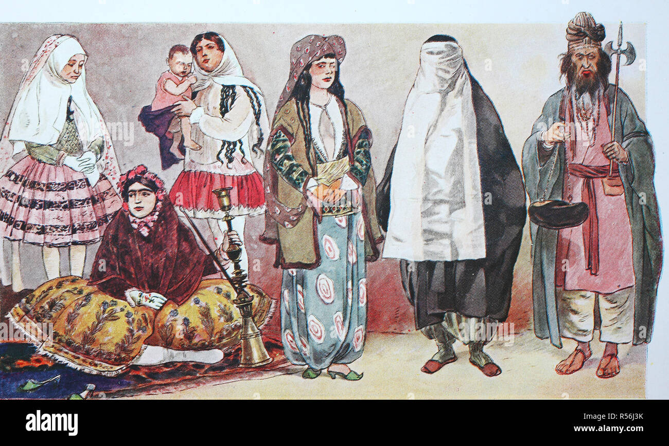 Fashion, historical clothes in Persia, illustration, Iran Stock Photo