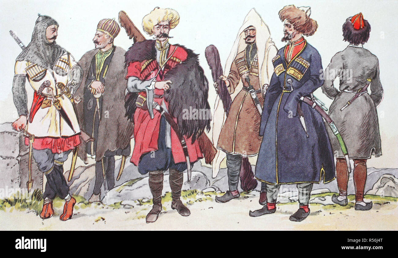 Fashion, historical clothes, folk costumes in the southwestern Caucasus and  Armenia in the 19th century, illustration, Caucasus Stock Photo - Alamy