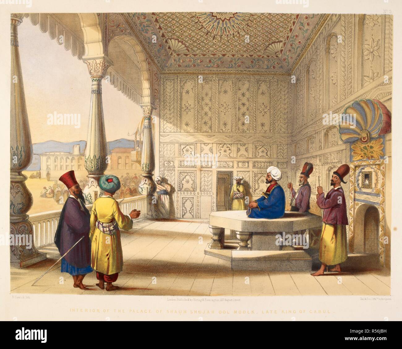 â€˜Interior of the Palace of Shauh Shujah ool Moolk, late King of Caubulâ€™. Costumes and Scenery of Afghaunistaun. Twenty-six lithographs variously by R. Carrick, E. Walker, W. Walton and Hulme after Lieut James Rattray. Hering & Remington, London, 1848. lithograph. Source: P2079. Language: English. Stock Photo