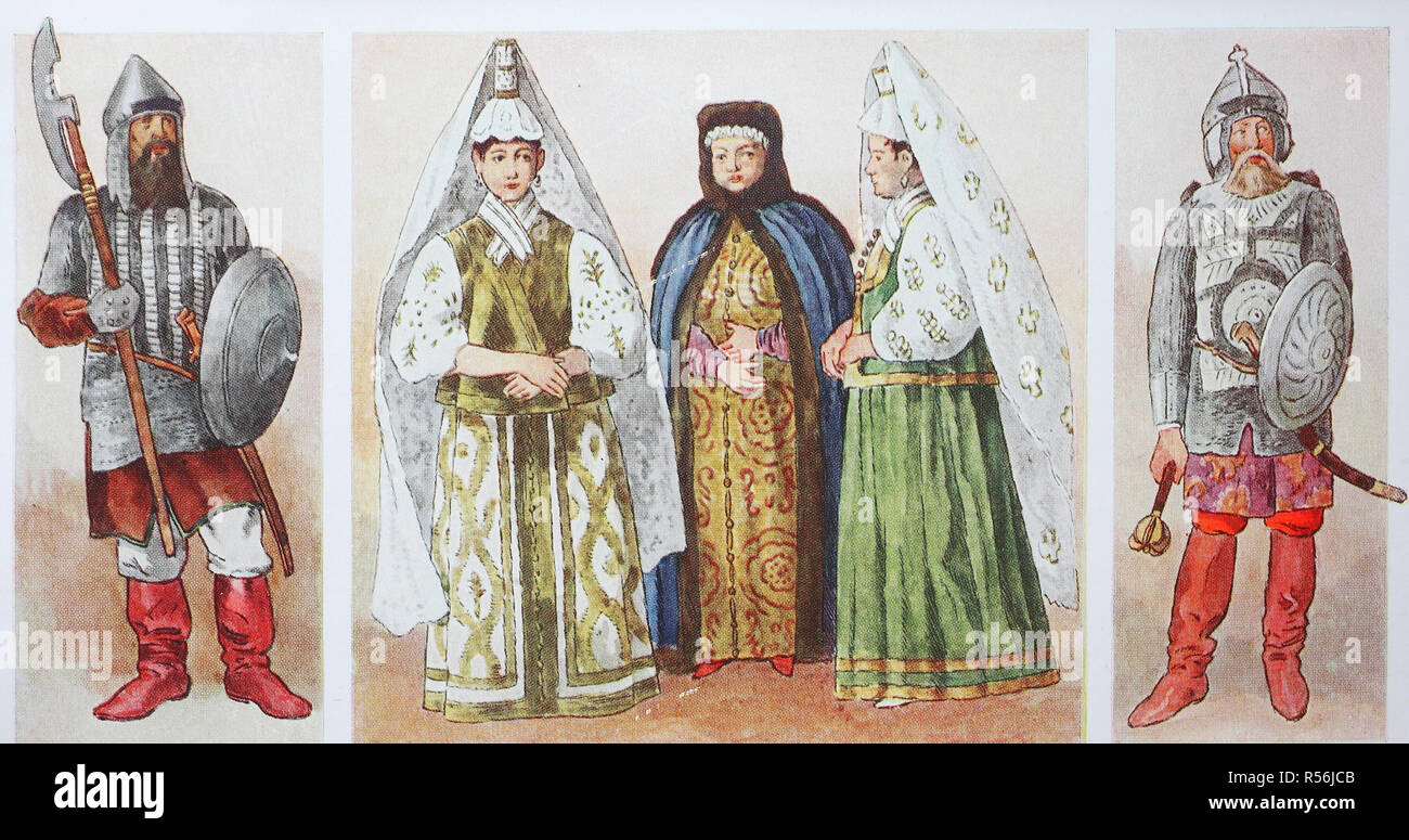 Fashion, historical clothes in Russia in the 16th, 17th century, illustration, Russia Stock Photo