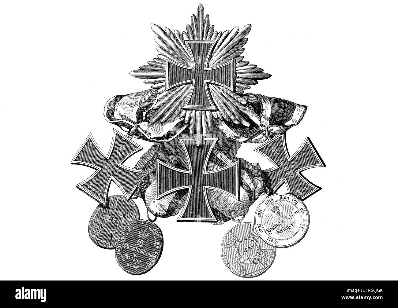 The iron cross for 1870, Prussian war awards, woodcut, Germany Stock Photo