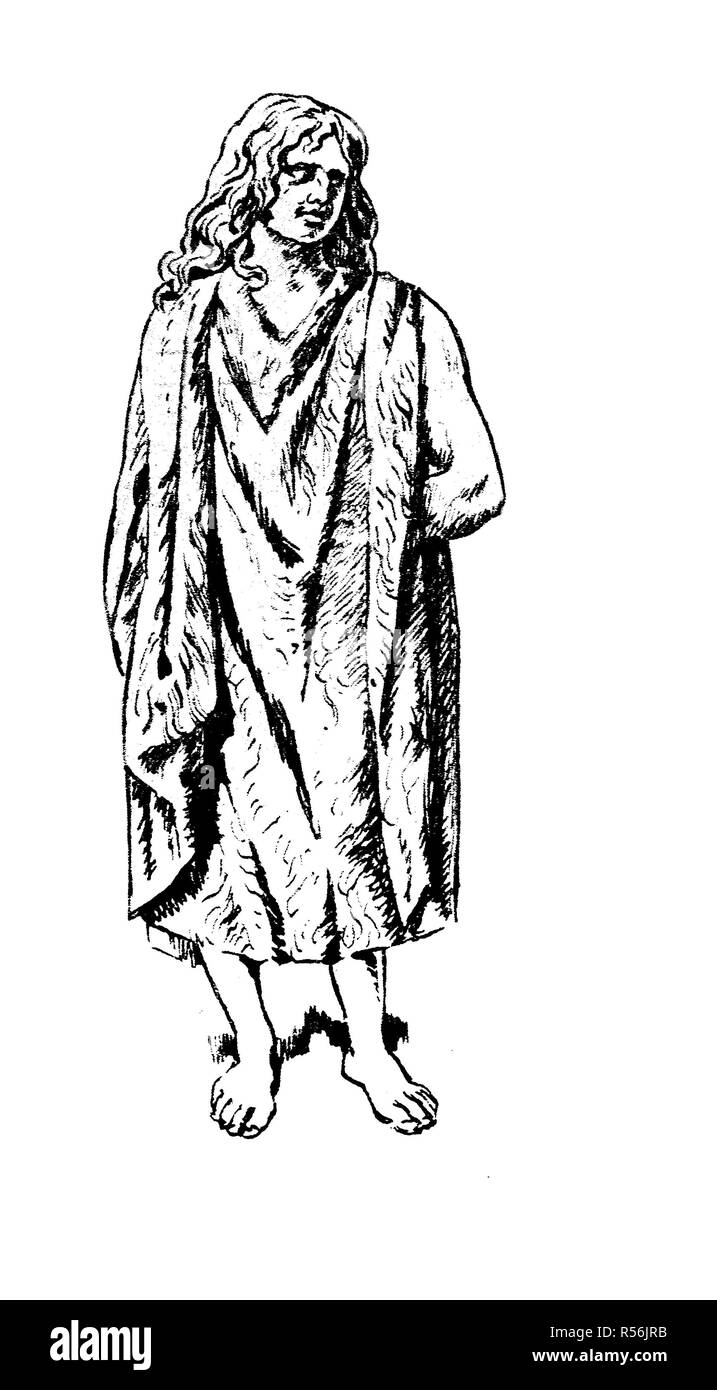 Germanic clothing in Roman times and even older times, c.10 BC, a German wearing a coat-like cape without sleeves made of wool Stock Photo